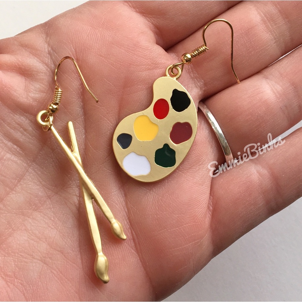 💥3for$28 New Golden Paint Earring Set Paint Brush Palette Drop Earrings Art